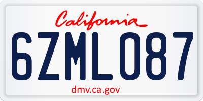 CA license plate 6ZML087