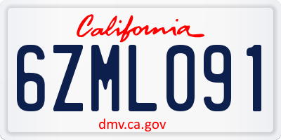 CA license plate 6ZML091