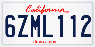 CA license plate 6ZML112