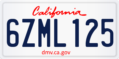 CA license plate 6ZML125
