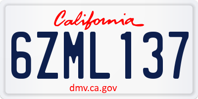 CA license plate 6ZML137