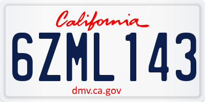 CA license plate 6ZML143
