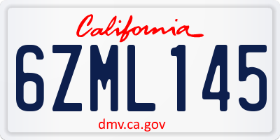 CA license plate 6ZML145