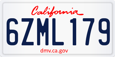 CA license plate 6ZML179
