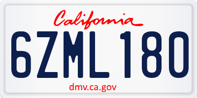 CA license plate 6ZML180