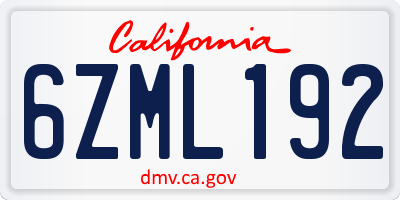 CA license plate 6ZML192