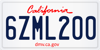 CA license plate 6ZML200