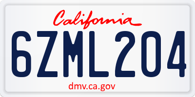 CA license plate 6ZML204