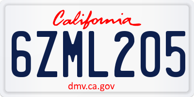 CA license plate 6ZML205