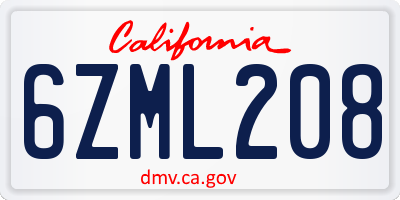 CA license plate 6ZML208