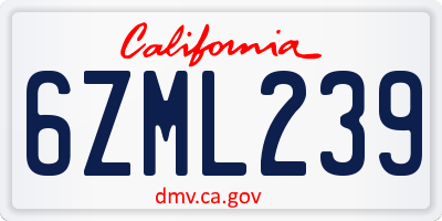 CA license plate 6ZML239