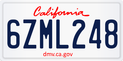 CA license plate 6ZML248