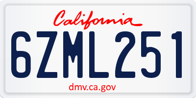 CA license plate 6ZML251