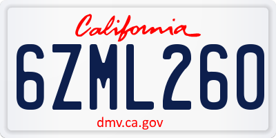 CA license plate 6ZML260
