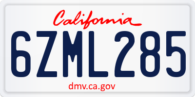 CA license plate 6ZML285