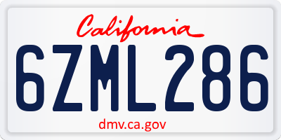 CA license plate 6ZML286