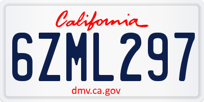 CA license plate 6ZML297