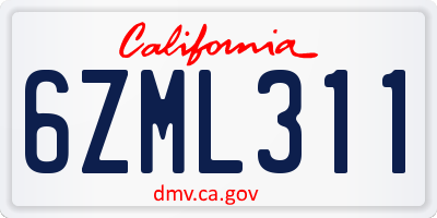 CA license plate 6ZML311