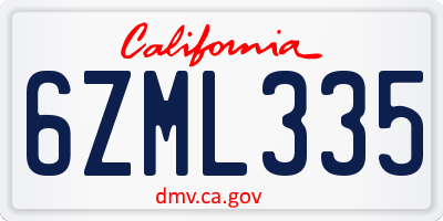 CA license plate 6ZML335