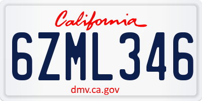 CA license plate 6ZML346