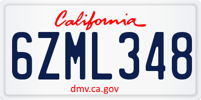 CA license plate 6ZML348