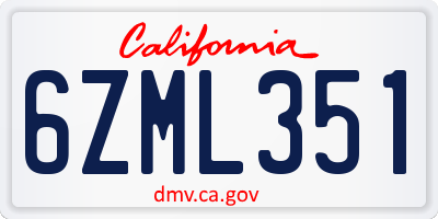 CA license plate 6ZML351