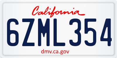 CA license plate 6ZML354