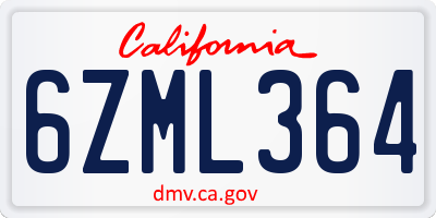 CA license plate 6ZML364