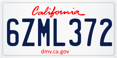 CA license plate 6ZML372