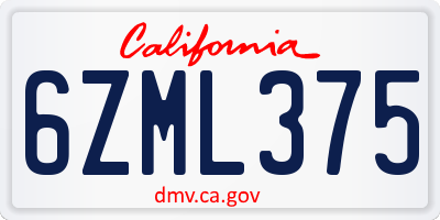 CA license plate 6ZML375