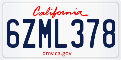 CA license plate 6ZML378