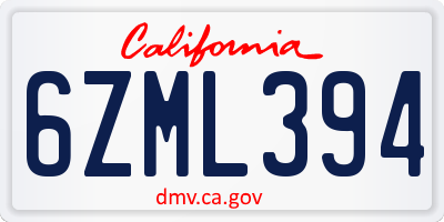 CA license plate 6ZML394
