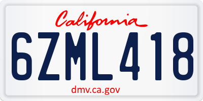 CA license plate 6ZML418