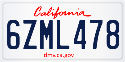 CA license plate 6ZML478