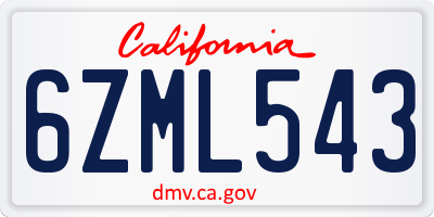 CA license plate 6ZML543
