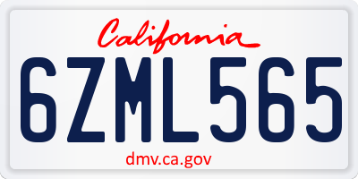 CA license plate 6ZML565