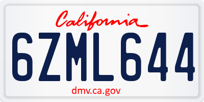 CA license plate 6ZML644