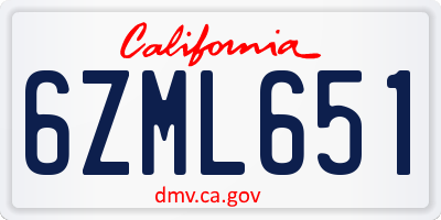 CA license plate 6ZML651