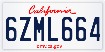 CA license plate 6ZML664