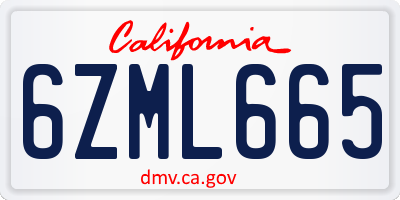 CA license plate 6ZML665