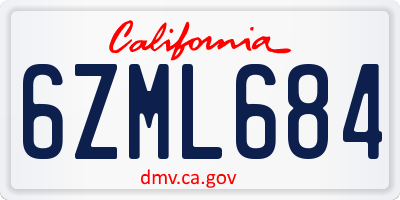 CA license plate 6ZML684