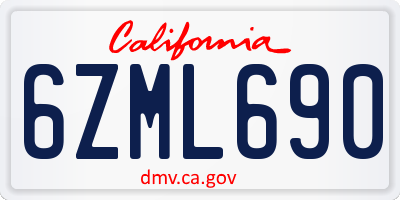 CA license plate 6ZML690