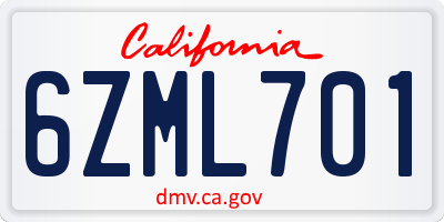 CA license plate 6ZML701