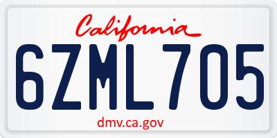 CA license plate 6ZML705