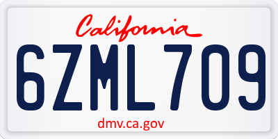 CA license plate 6ZML709