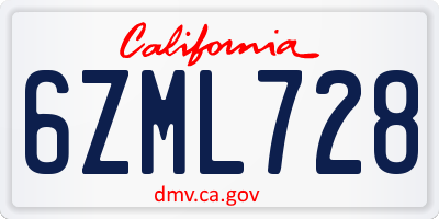 CA license plate 6ZML728