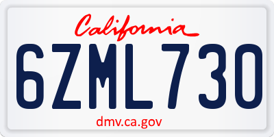CA license plate 6ZML730