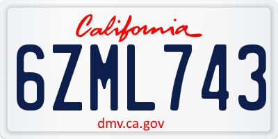 CA license plate 6ZML743