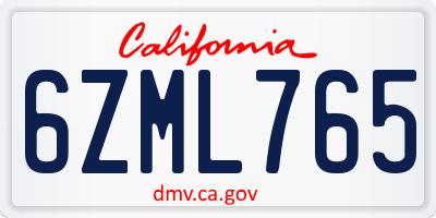 CA license plate 6ZML765