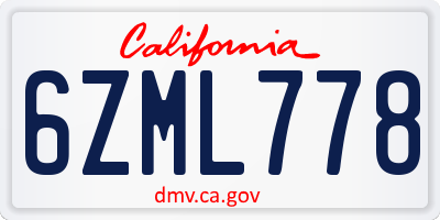 CA license plate 6ZML778